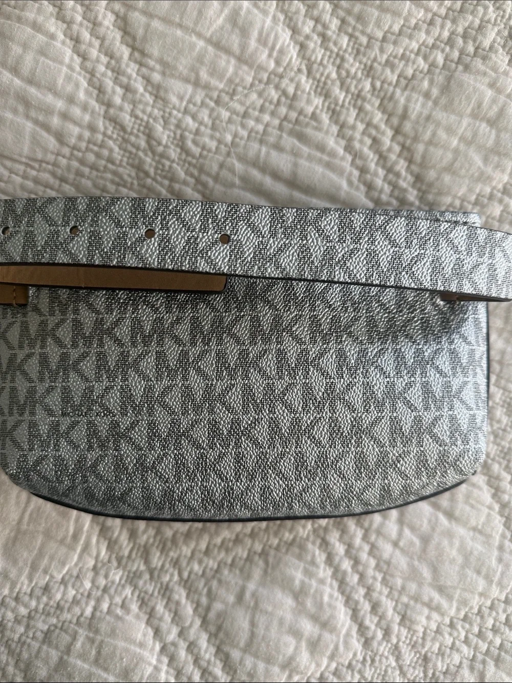 Michael Kors Adjustable Belt Bag KeyChain Set of 2 Sz S/M Silver Signature NWOT